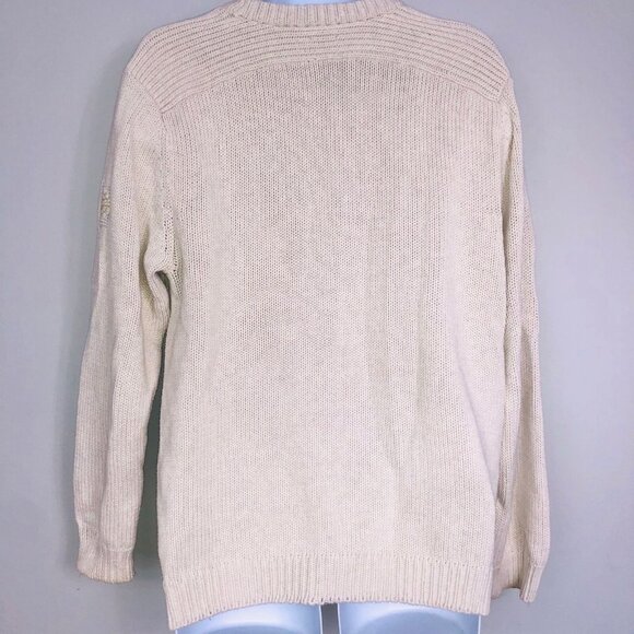 Chaps Mens L Sweater Beige Cable Knit Anchors Long Sleeve Crew Neck New - Picture 5 of 10